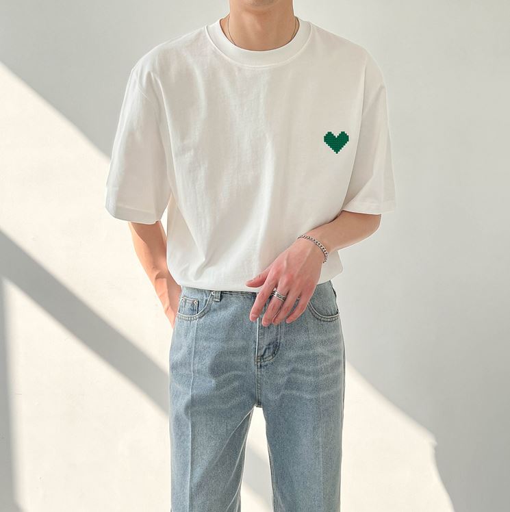 RT No. 5003 COTTON ROUND NECK HALF SLEEVE HEART SHIRT