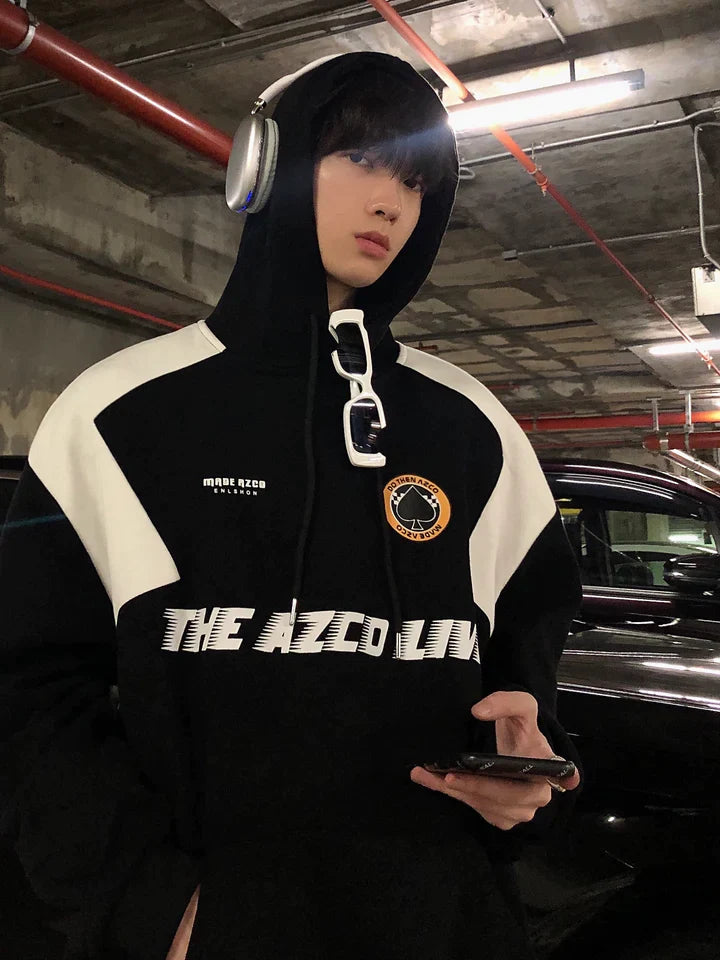 RT No. 5477 BLACK TWO-TONE LETTER HOODIE