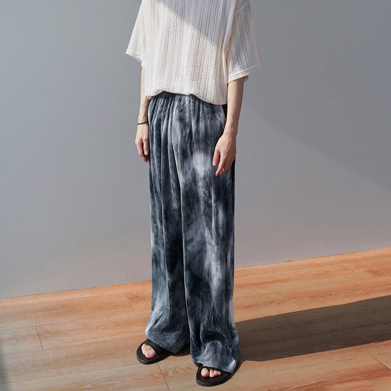 RT No. 4443 TIE-DYE PLEATED WIDE STRAIGHT PANTS