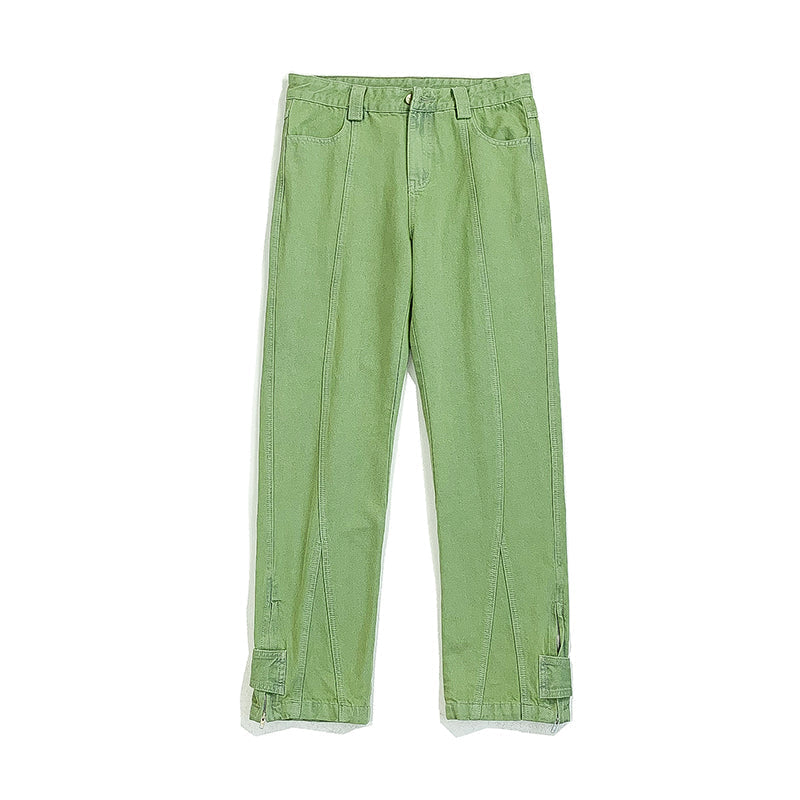 RT No. 5454 WASHED ANKLE BUTTON RECONSTRUCTED STRAIGHT WIDE PANTS