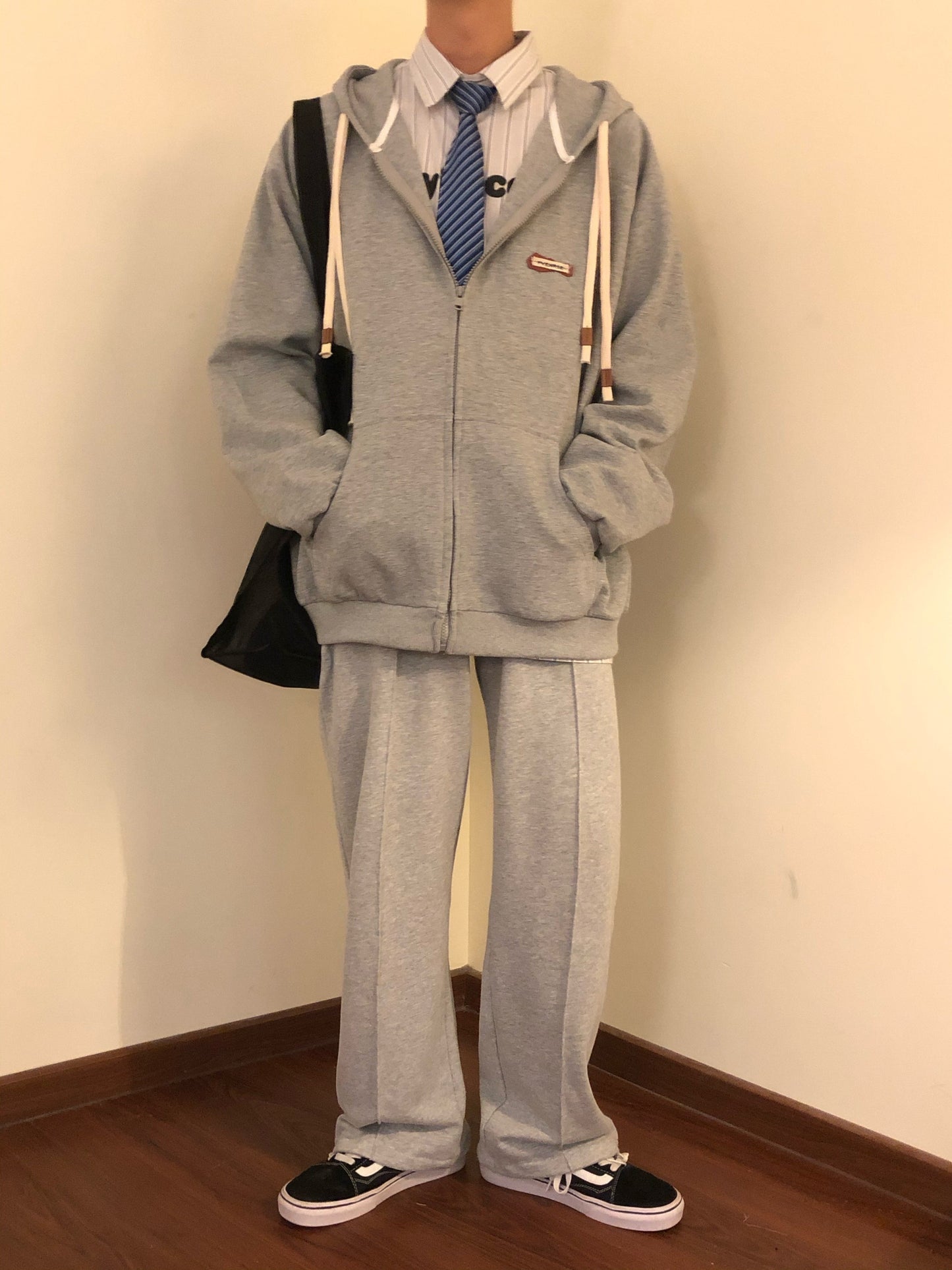 RT No. 5197 GRAY DOUBLE DRAWSTRING ZIP-UP HOODIE