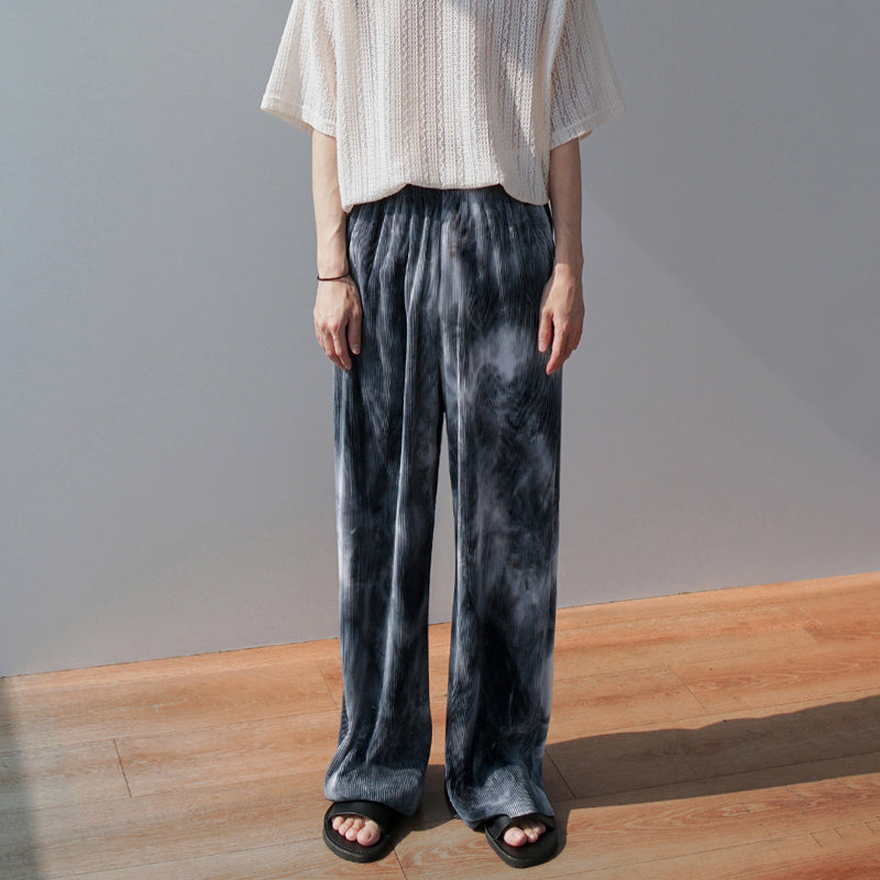 RT No. 4443 TIE-DYE PLEATED WIDE STRAIGHT PANTS