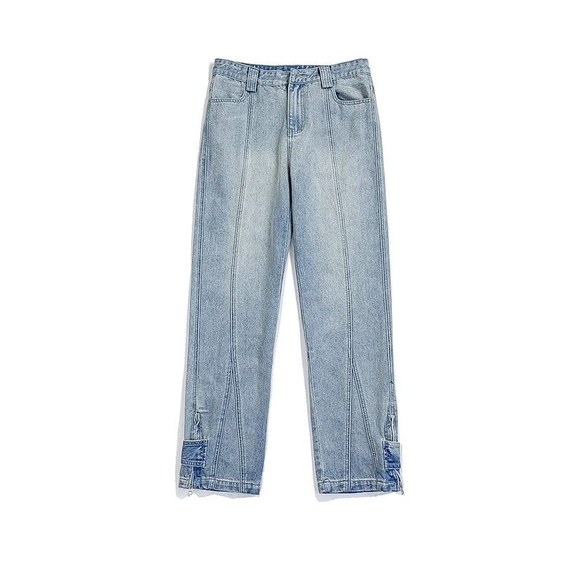 RT No. 5454 WASHED ANKLE BUTTON RECONSTRUCTED STRAIGHT WIDE PANTS